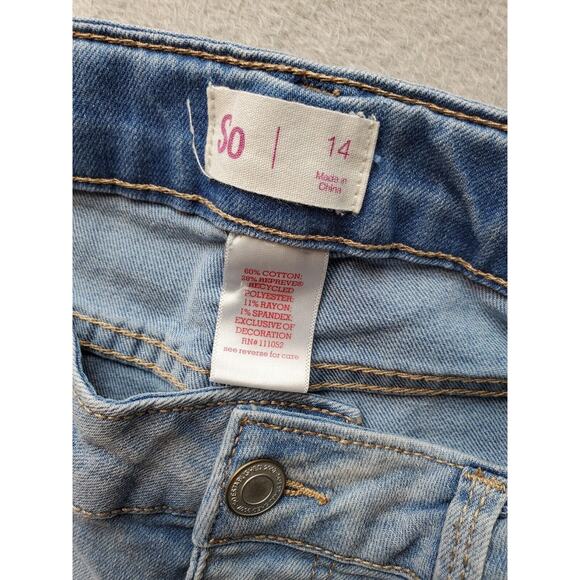 SO Jeans Girls Size 14 Light Blue‎ Denim Cotton Skinny Lace Trim Snap Button Fly - Picture 9 of 11